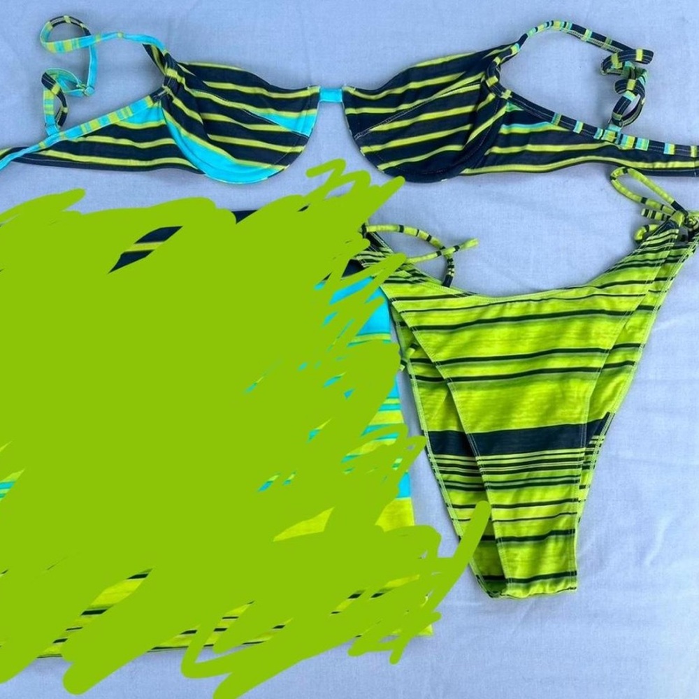 Bamba Swim Malibu Striped Green and Blue Bikini Set